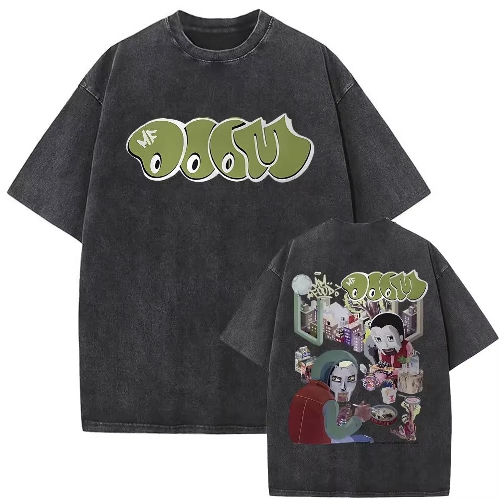 Washed Vintage Rapper Mf Doom MM FOOD Graphic Print Tshirt Men Women Hip Hop Fashion T-shirts Male Casual