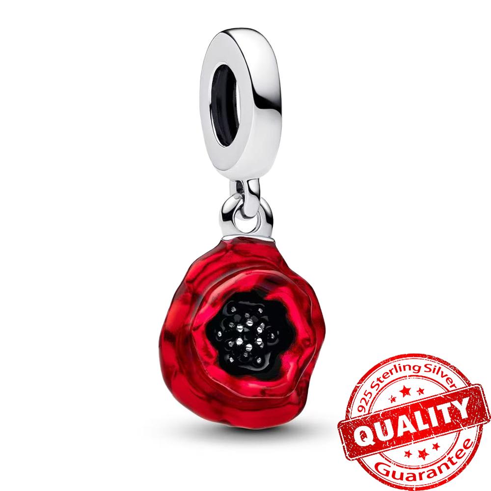 Romantic Copper Red Air Balloon Charm Fit Original Bracelet Copper Red Heart Rose Charms For Women Jewelry Gift