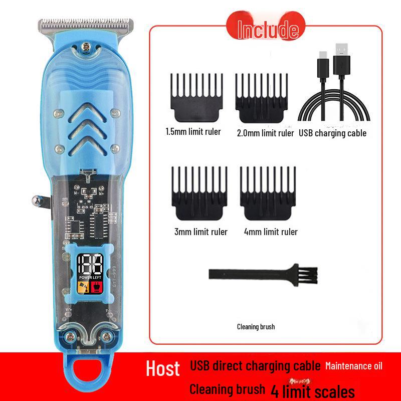 Tondeuse à cheveux professionnelle LCD rechargeable transparente rétro pour le rasage et la coupe