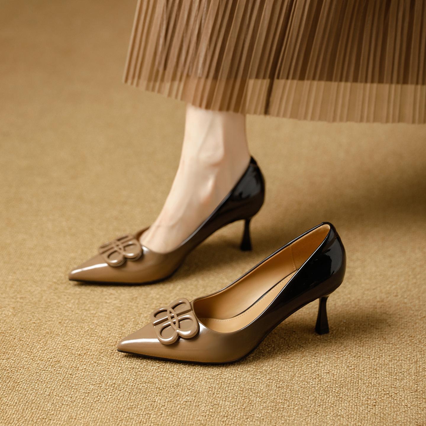 

Pointed high heels 2026 spring and autumn European and American fashion banquets gradually change color not tired feet thin heels 40 сірий колір