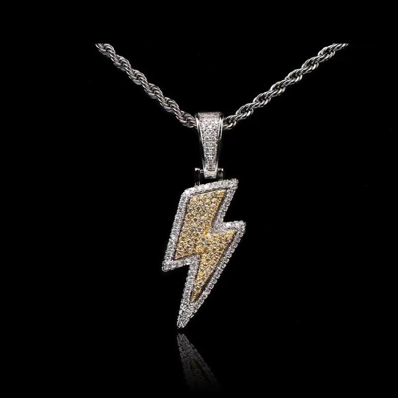 Hip Hop Lightning Pendant Necklace With Zirconia Accents Copper Chain Dual Tone Gold Platinum 60cm Geometric Jewelry Silver Gold Two-Tone 60cm
