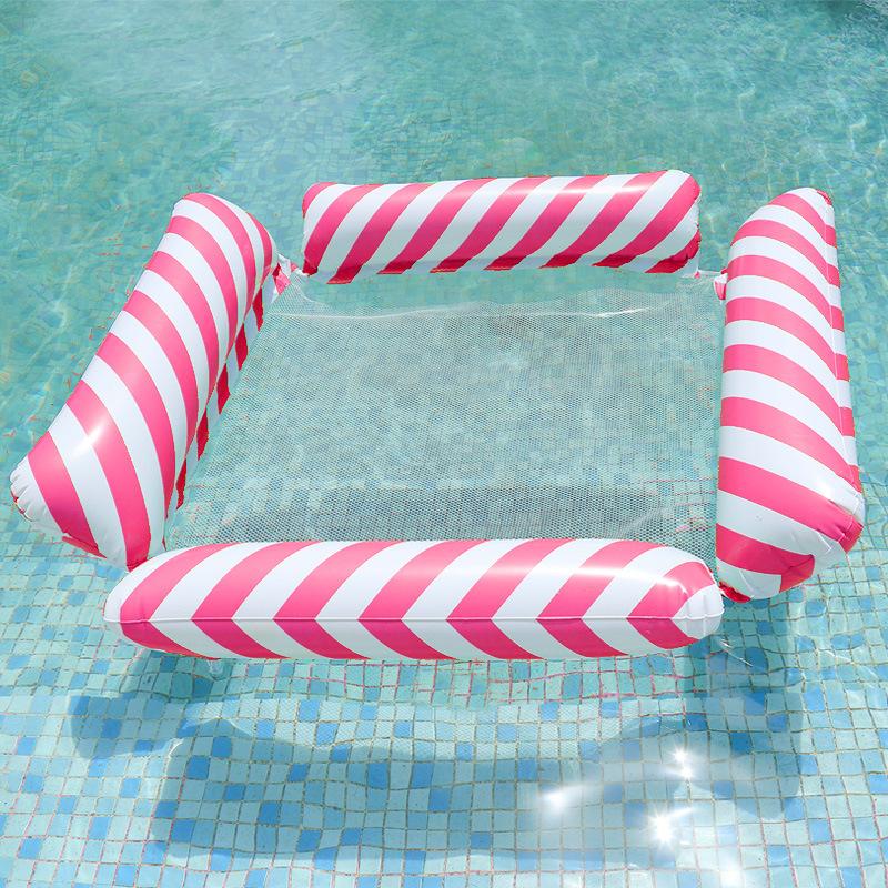 New Inflatable Four-tube Deck Chair with Net Floating Bed Water Play Stripe Folding Net Cloth Floating Chair