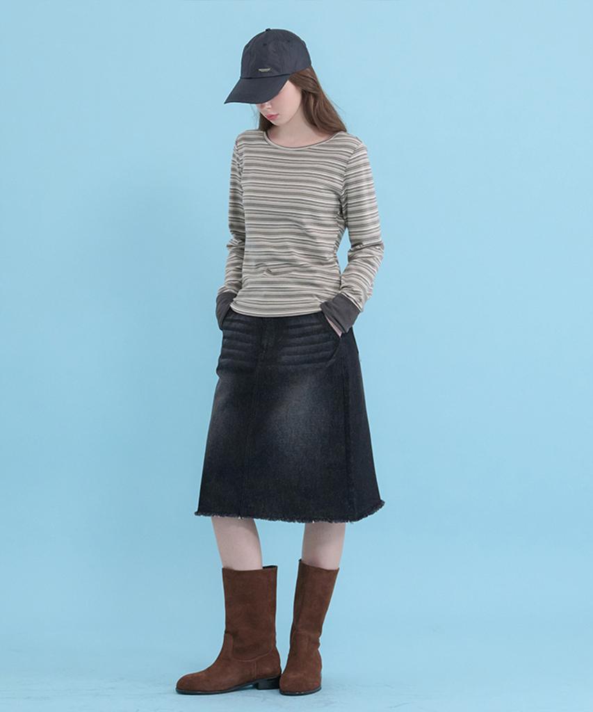 Micene Lucian Denim Fringe Midi Skirt