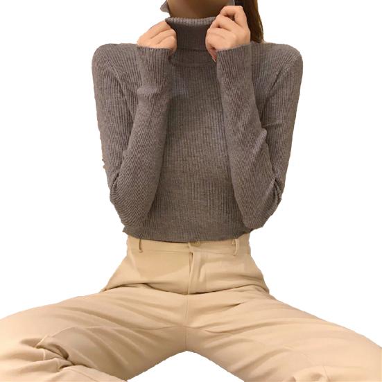 Women Knitting Tops Turtleneck Long Sleeve Solid Color Bottom Sweater Slim Fit Knitting Pullover Tops Autumn Winter Wear