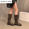 Winter Women Western Cowgirl Boots Fashion Slip On Long Booties Designer Square Low Heels Botas De Mujer