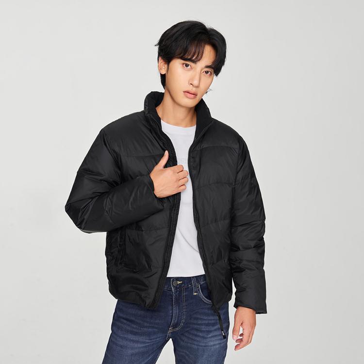 Comfortable Casual Duck Down Solid Color Zipper Long Sleeve Stand Collar Down Jacket Men outerwear Black LMT007849204579K11000
