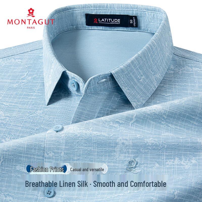 MONTAGUT Natural Linen & Silk Cloud Print Long-Sleeve Shirt 56