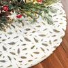 35 Inch Christmas Tree Skirt Gold Sequin Feather Snowflake Pattern White Faux Fur Tree Skirt Fluffy Plush Tree Base Mat for Holiday Home Decor