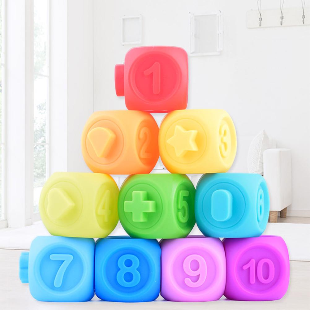 Buy 10Pcs Building Blocks Soft Colorful Early Educational Squeeze Baby ...
