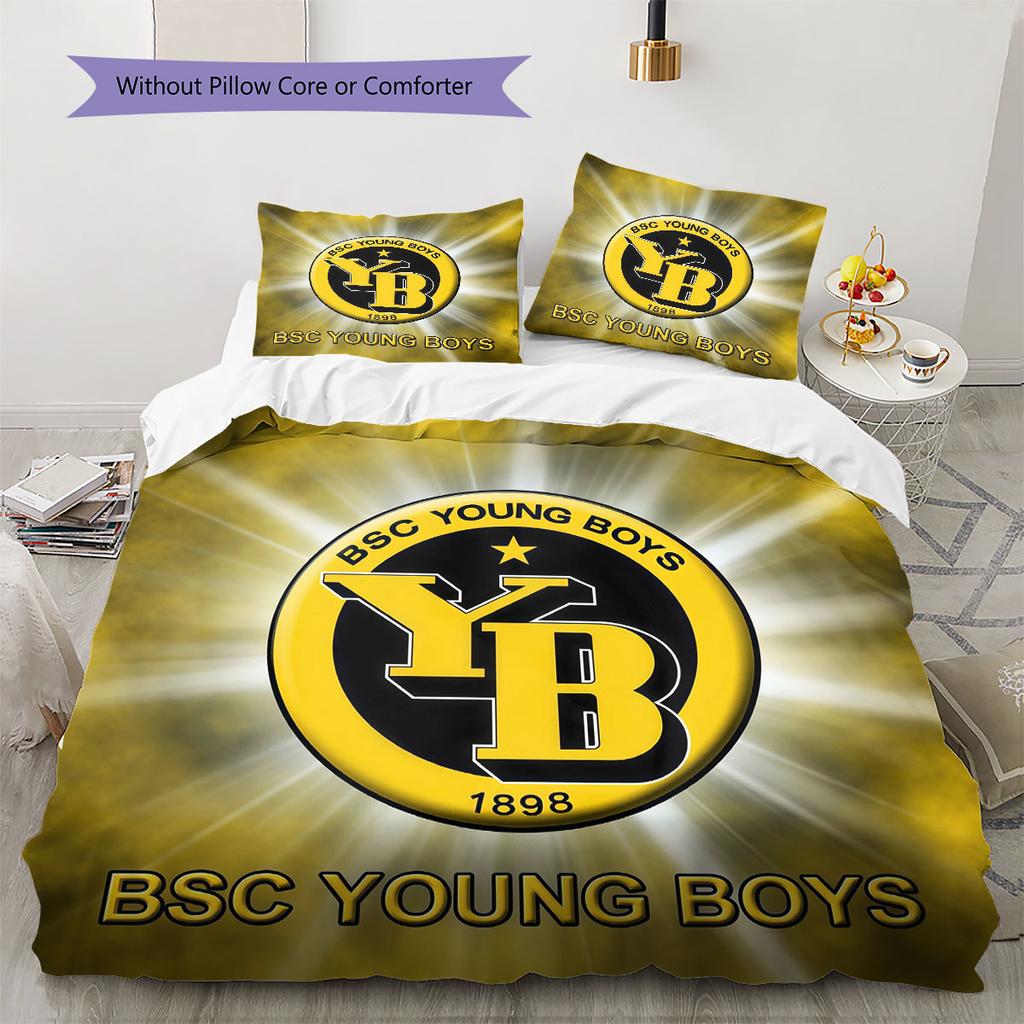 Pościel z wzorem BSC Young Boys Dekoracja domu Prezent urodzinowy ( 1 poszewka na kołdrę + 2 poszewki na poduszkę, bez wkładu),gadżety dla fanów.