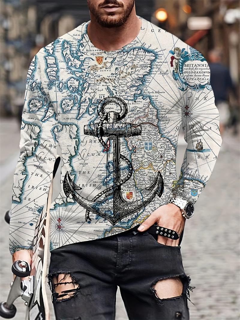 

Горячая 3D-печать с рисунком якоря, мужские футболки, повседневные удобные футболки с длинным рукавом для мужчин и женщин, модная весенняя футболка унисекс, верхняя одежда