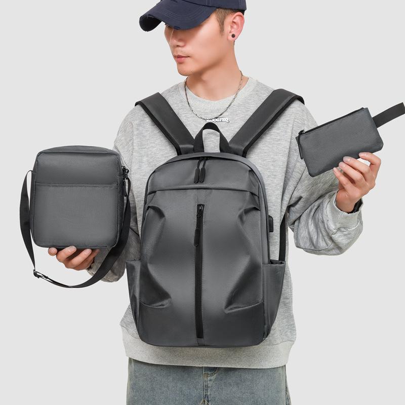 Men's Large Capacity Casual Backpack with Printed Logo, Double Straps, Laptop Compartment, Travel & School Use.