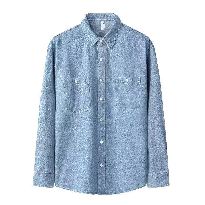 2026 Spring Autumn Men Slim Fit Denim Shirts Men Casual Solid Color Shirts Male Long Sleeve Jeans Shirt Fashion Cowboy Shirt