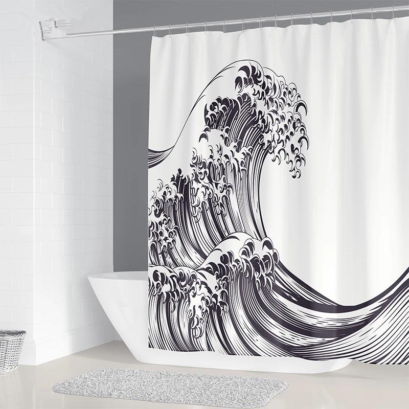 Simple Geometric Nordic Chandelier Printing Bathroom Shower Curtain Polyester Waterproof Home Decoration Curtain with 12 Hooks