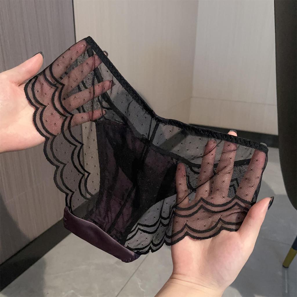 Misty City Night: Luxury Satin Lace High-Cut Panties with Pure Cotton Crotch