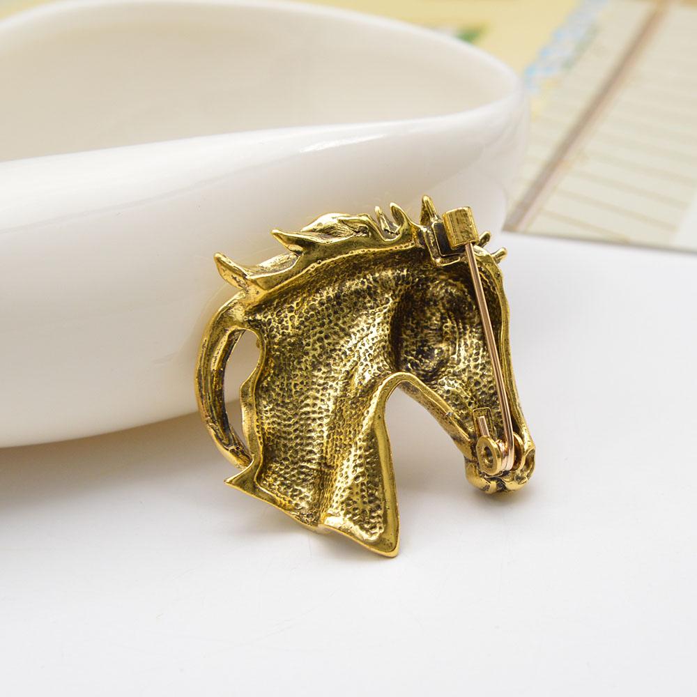 New Gold And Silver Color Horse Head Brooches For Men Unisex Vintage Animal Pin Punk Style Suit Accessories High Quality