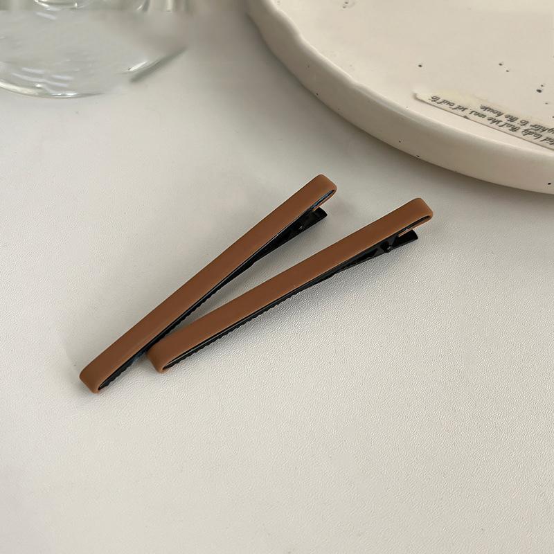 2pc Fashion Advanced Solid PU Hairpin Khaki Style Hair Side Clips for Girls Women Ladies Hair Accessories