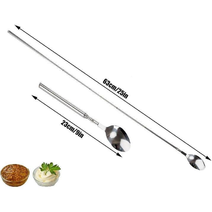 Extendable Fork and Spoon Set, Telescopic Stainless Steel Fork and Spoon, Retractable Tableware Extending To 25.2 Inches for BBQ, Dinner, Fruit, and