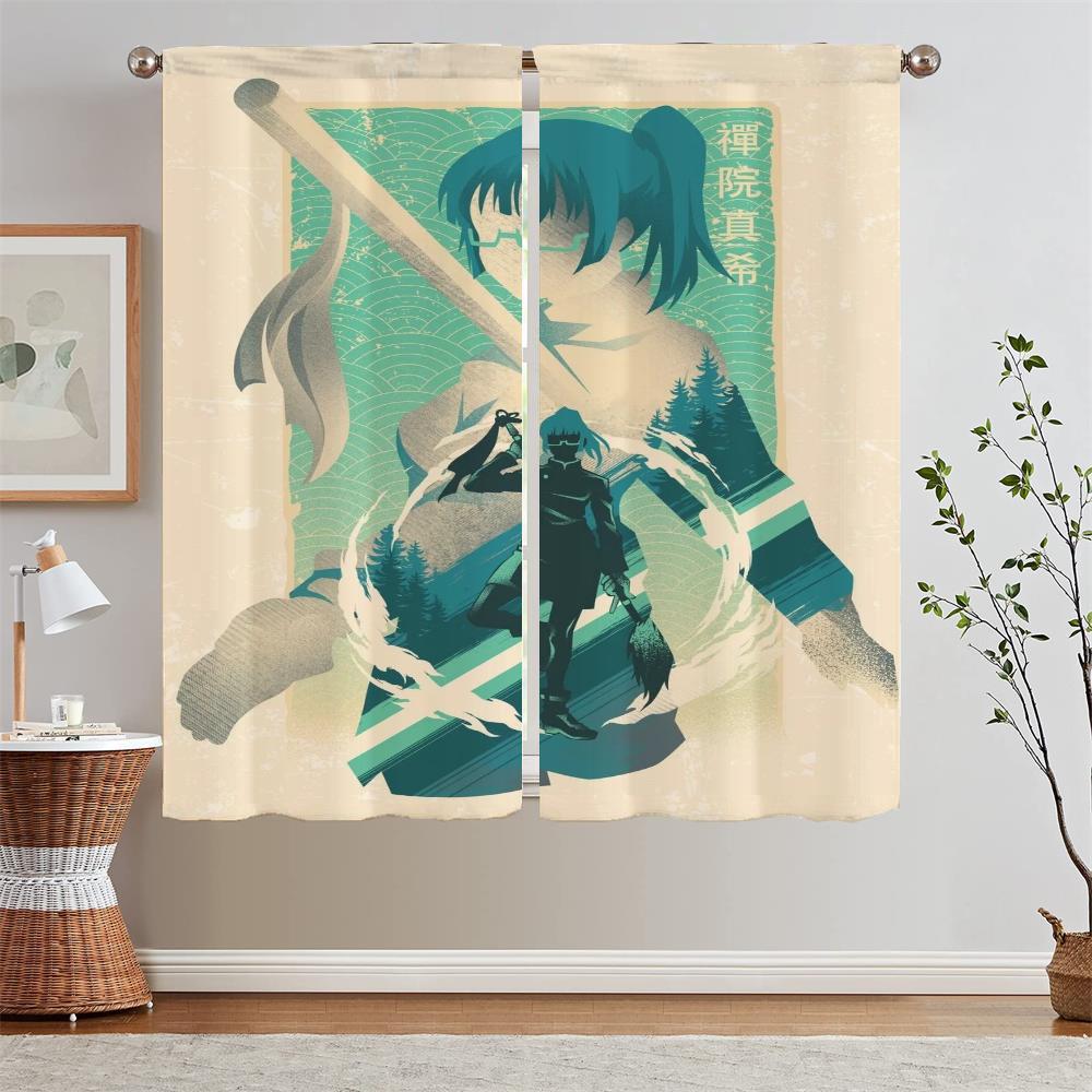 Jujutsu Kaisen Curtain Tulle for Living Room Decoration Youth Room Curtains Blackout Kitchen Curtains 2 Pcs Set Blind Tentacles