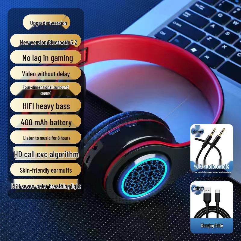 2025 Luminous Wireless Bluetooth Over-Ear Headphones for Music and Gaming