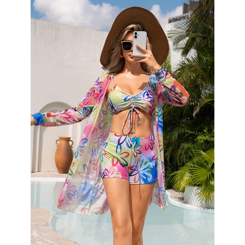 

boxers bikini three-piece swimsuit women s split new blouse bow fashion beach swimsuit XL