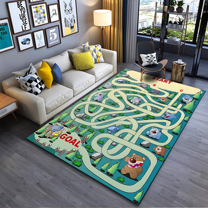 

Colorful Cartoon Maze Design Rug with Fun Animal Characters Suitable for use as an anti-slip game mat for living room and bedroom sofas 40x60cm( 15x23in )