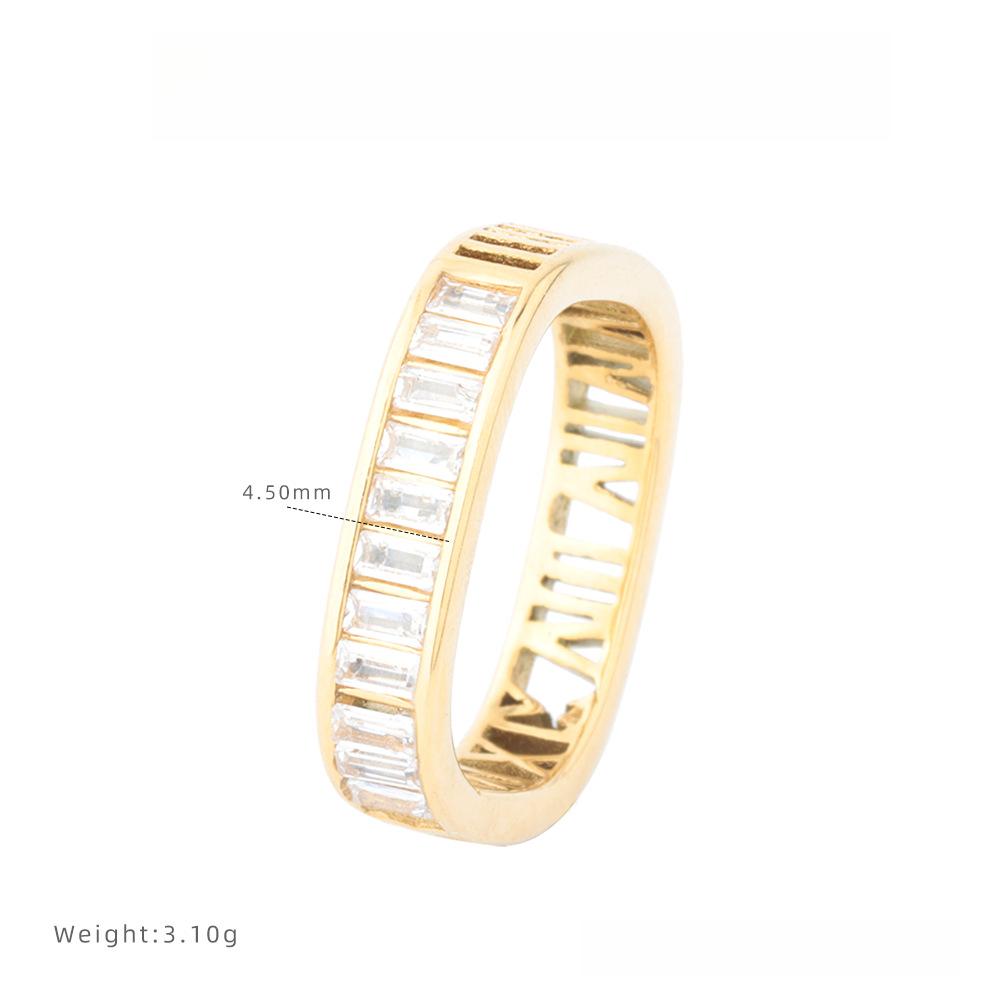 

Простое полое кольцо с бриллиантами в ряд с римскими цифрами, нишевое кольцо из титановой стали, женское кольцо на указательный палец, не тускнеющее 9