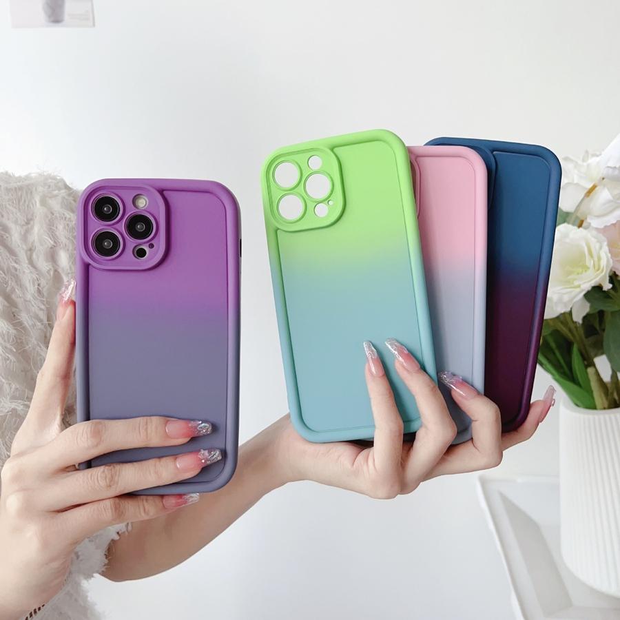 Luxury Dopamine Color Gradient Phone Case for iPhone 16 15 14 13 12 11 Pro Max XR XS MAX 7 8 Plus SE Full Lens Protective Shockproof Soft Cover