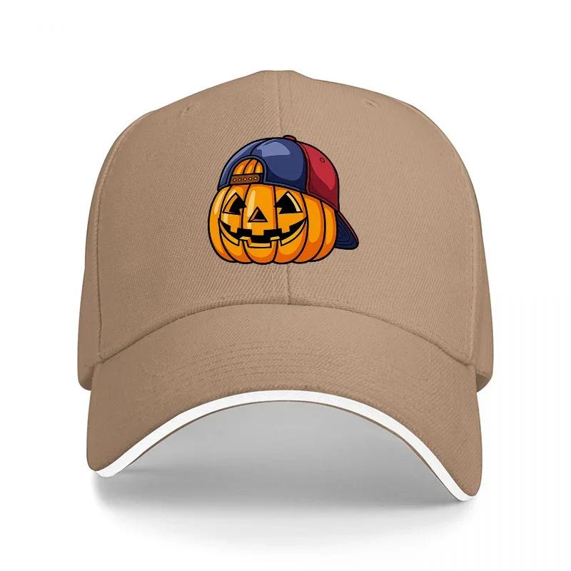 Kürbiskopf Baseballkappe Halloween-Thema Cartoon-Design Schwarzer verstellbarer Hut für Erwachsene und Jugendliche