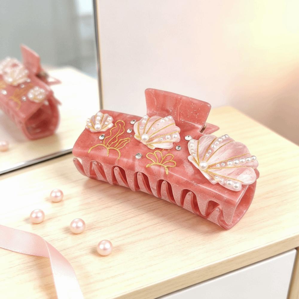 Cartoon Ocean Style Hair Claw Hairpin Pearl Rhinestone Grab Clip Acetate Shark Clip  Beach Style 1