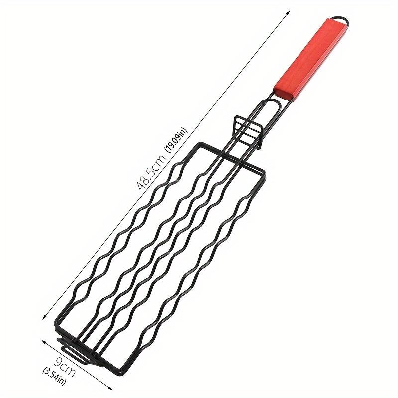 Multifunctional Carbon Steel BBQ Sausage Grilling Basket Outdoor Camping Barbecue Tool With Heat Resistant Handle Meat Sausage