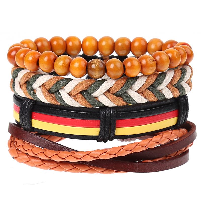 Retro Woven Cowhide Leather Men's Bracelet Set - European & American Handmade DIY Knot
