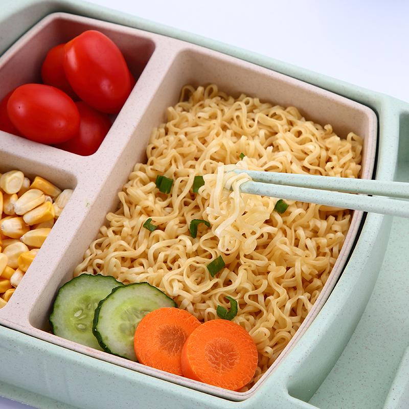 Wheat Cartoon Car Kids' Tableware Set: Divided Plate, Chopsticks, Fork, Spoon, Cup.