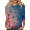 Women's Fashion Casual Round Neck 3/4 Sleeve Loose Printed T-Shirt Ladies Top