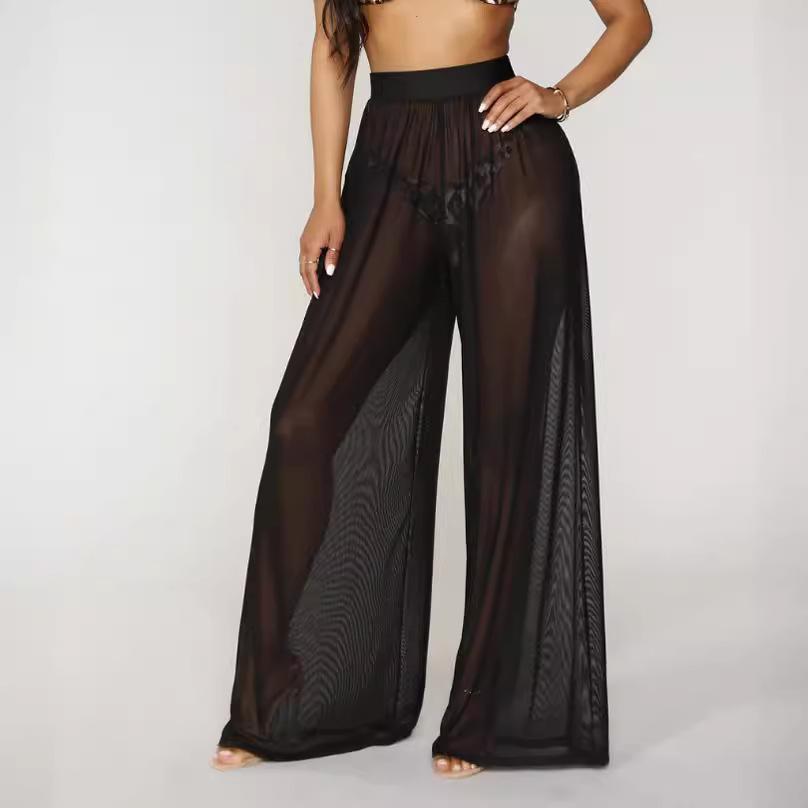 Summer Women's Sexy Perspective High Waist Women's Long Casual Y2k Straight Pants Women's Perspective Wide-leg Trousers