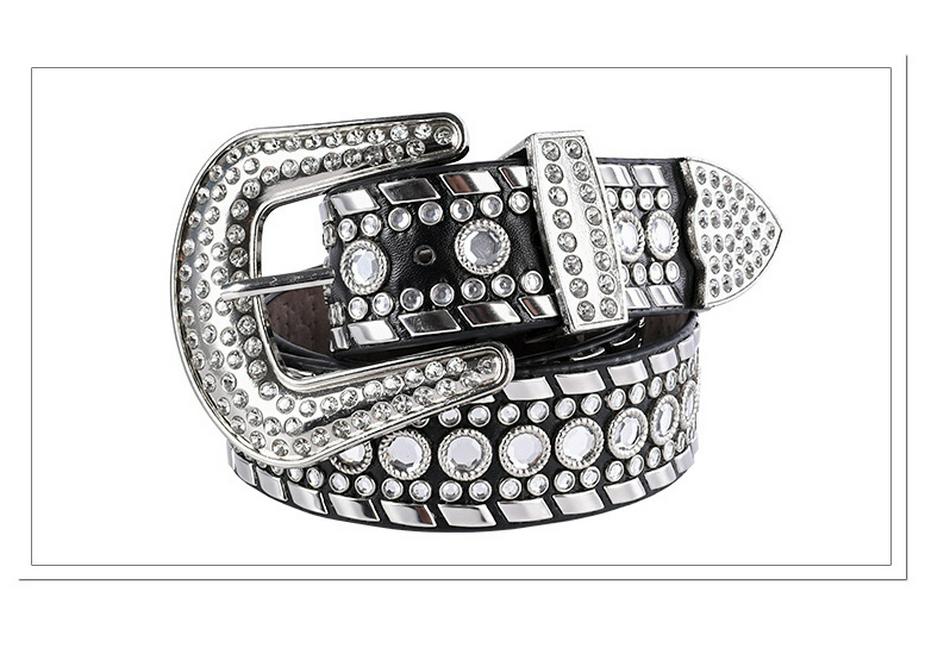 Unisex Fashion Rivet Belt with Rhinestone Alloy Pin Buckle
