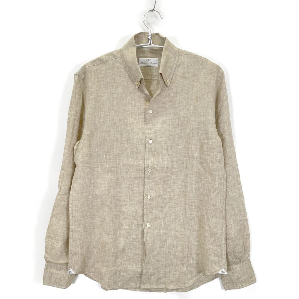 Massimo d'Augusto Beige MAX6 100% Linen One-Piece Button-Down Shirt Tops M beigeUsed