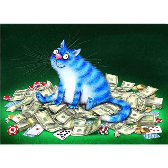 

5D Алмазная вышивка Синие кошки Животное Полный круглый Алмазная картина Набор для вышивки крестом 20X30CM