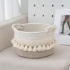Stylish Cotton Rope Woven Storage Basket Contemporary Tassels Cotton Rope Basket Practical and Soft Storage Container
