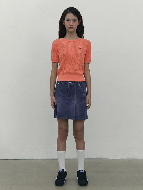 KIRSH Small Cherry Cable Crop Short Sleeve Knit [Orange]