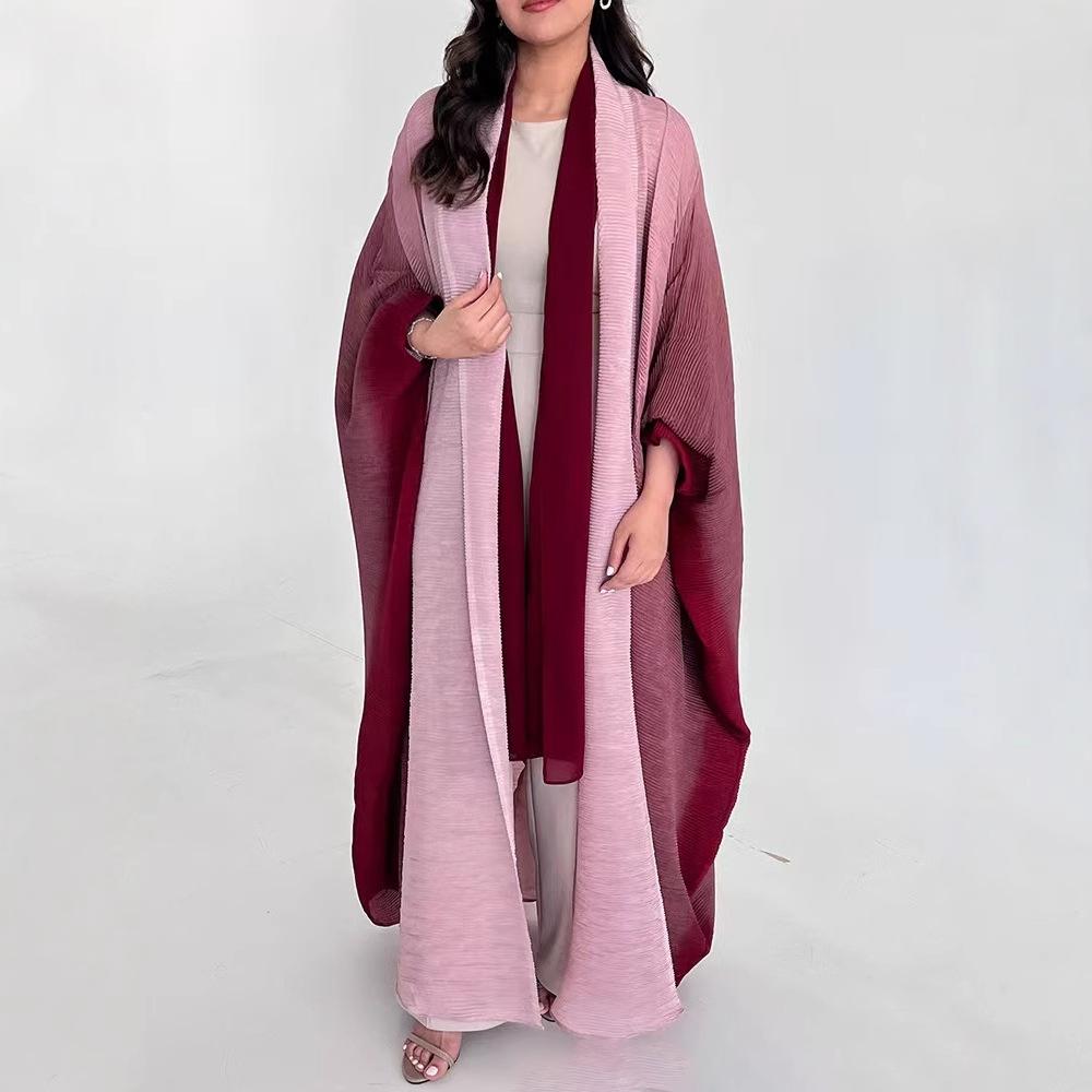 

Мусульманская абайя для женщин с рукавами «летучая мышь», плиссированный градиентный кардиган, тренчкот, осеннее пальто Дубай абайя больших размеров для женщин класса люкс One Size