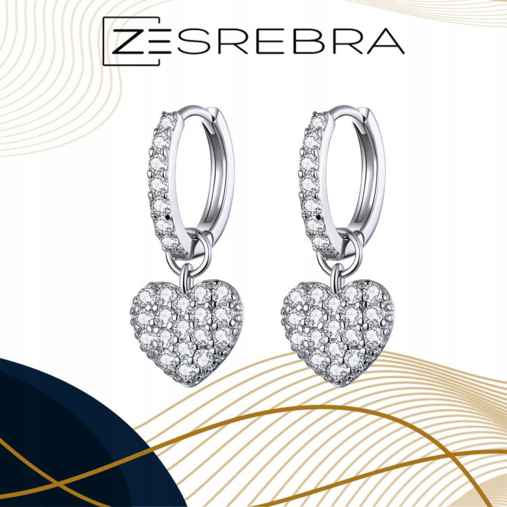 S925 Earrings, Hanging Hearts, Zircons, English Crystals
