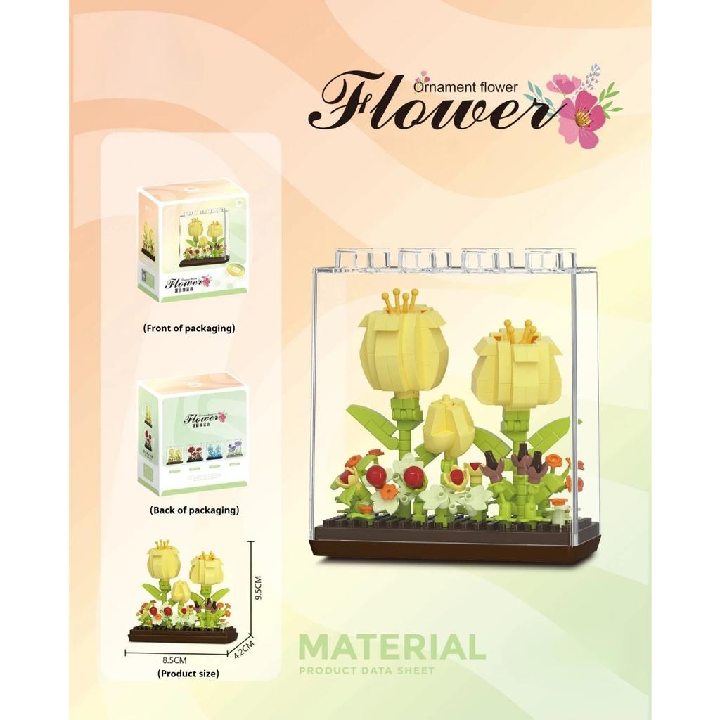 Mikro-Baustein Kunststoffpflanze Ewiger Blumenstrauß Kinder Puzzle Montage Spielzeug Praktische Fähigkeit Innendekoration Ornament