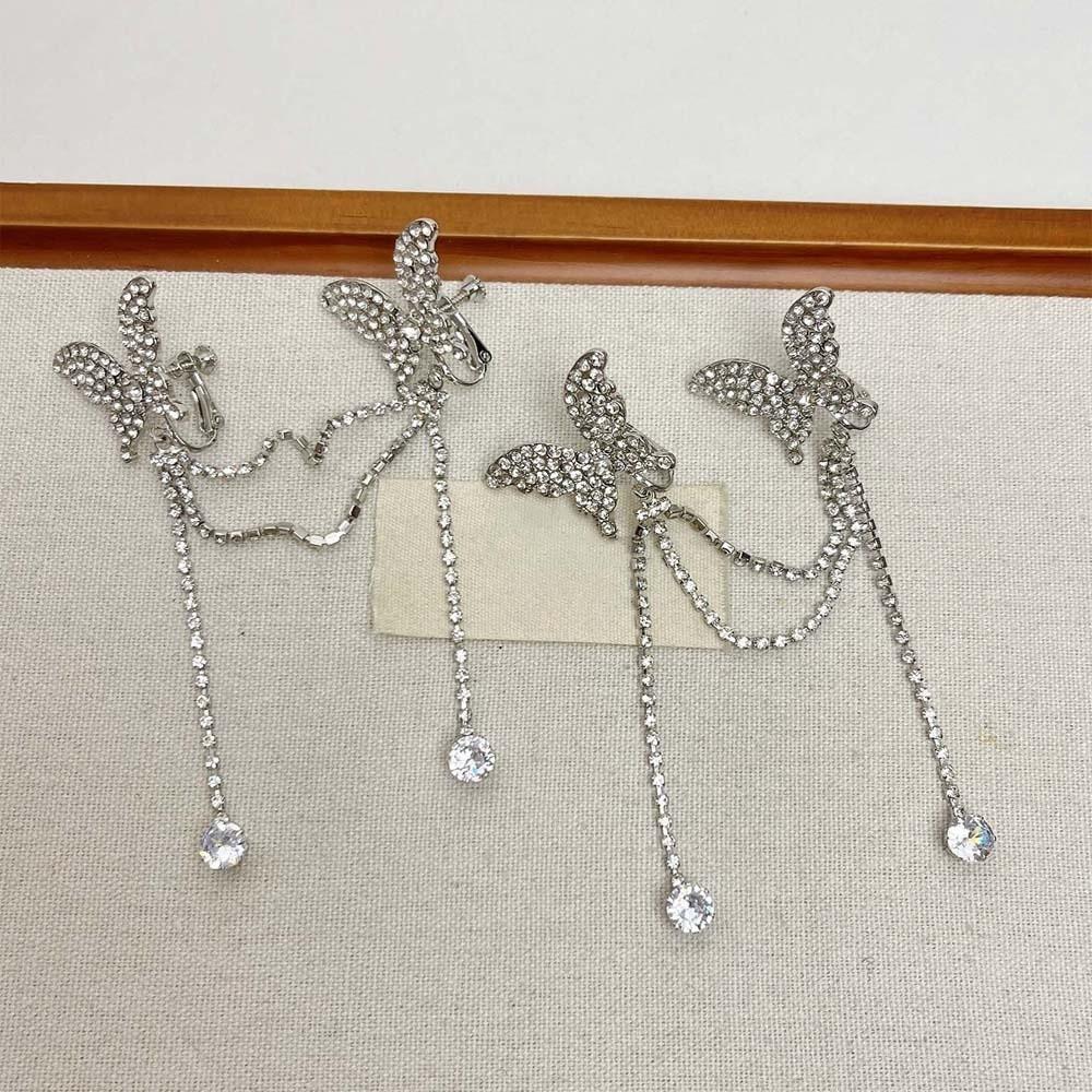 1 pair Long Rhinestone Butterfly Earrings Zinc Zinc Alloy Shiny Temperament Eardrops  Evening Party