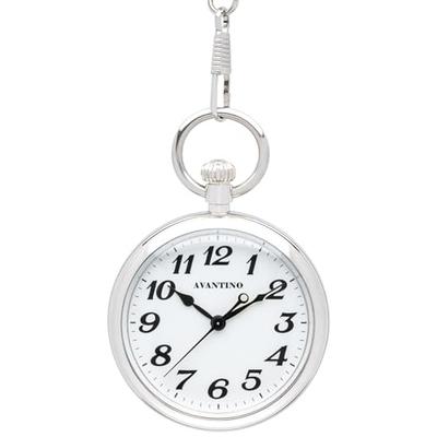 CREPHA Men's Pocket Watch, Japanese Movement, 50mm, Simple Design, Battery-Operated, Stainless Steel, Analog, White Dial, Silver