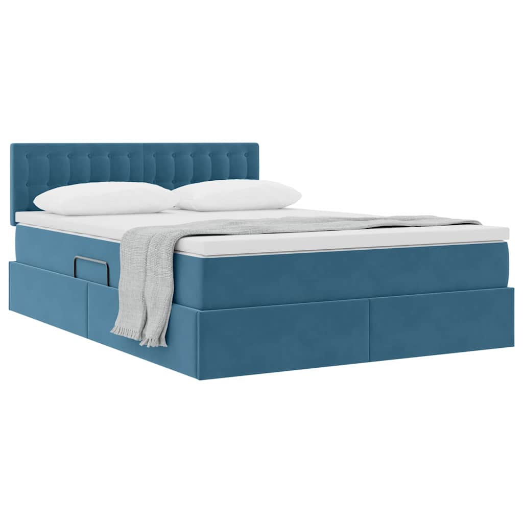 Storage Bed with Mattress Dark Blue 140 x 200 cm Velvet