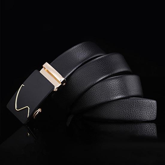 Men Autumatic Belt Business Formal Belt Smooth Faux Leather Alloy Buckle Anti-break Great Durability Anti-slip Men Meeting Commute Suit Pants Belt