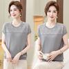 Summer Women's Ice Silk Short Sleeve T-shirt  Jacquard Round Neck Loose Casual Mom Outfit Thin Top