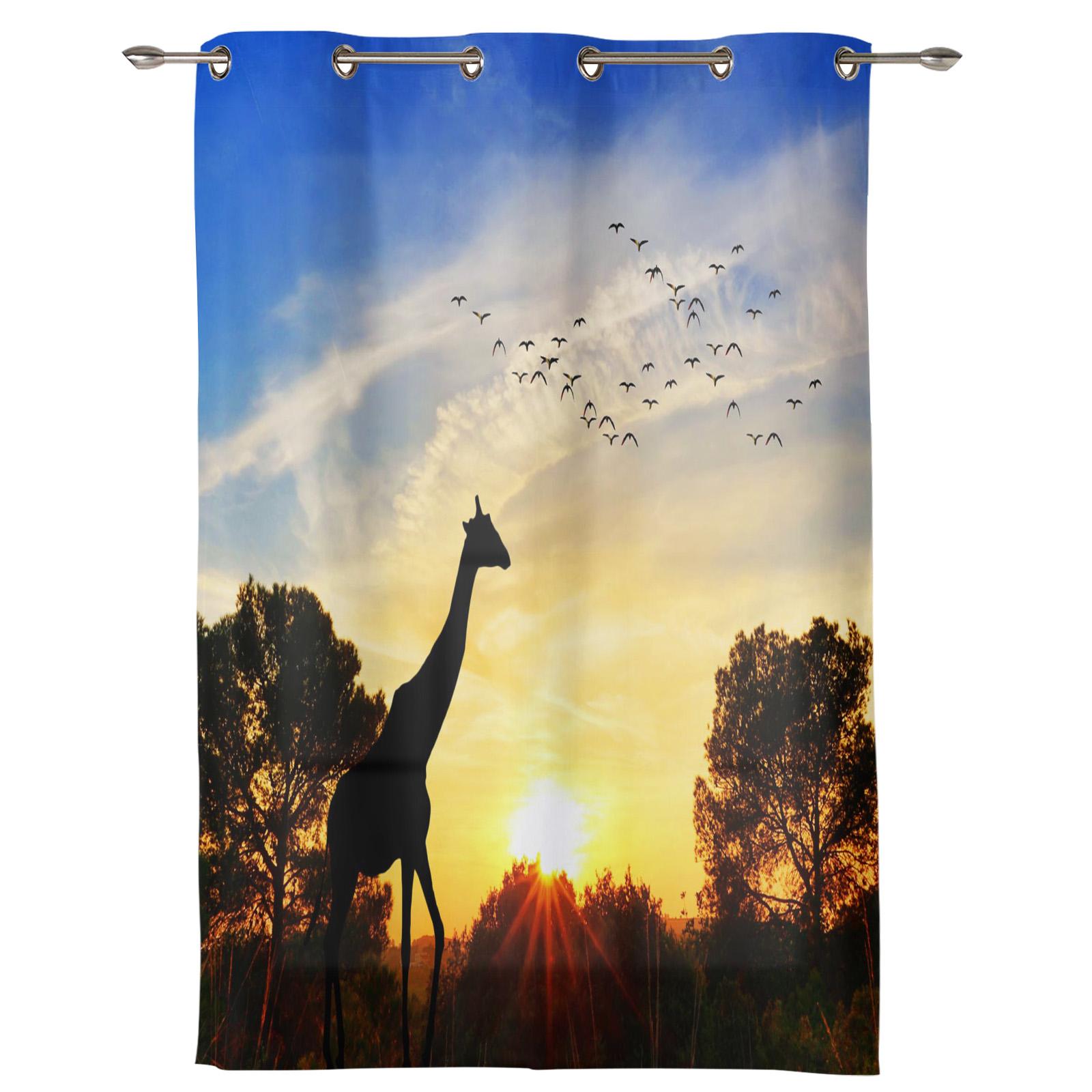 Закат Жираф Пейзаж Шторы на окна Гостиная Спальня Декор для окон Бытовые кухонные шторы — фото 2