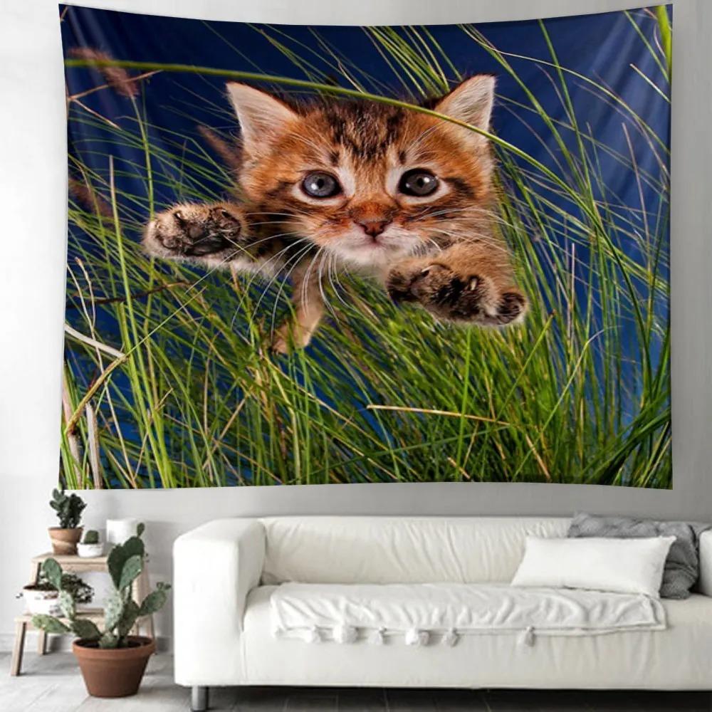 

Милый кот настенный гобелен для офиса, гостиной, украшение на стену для дома, гобелен 100x75cm